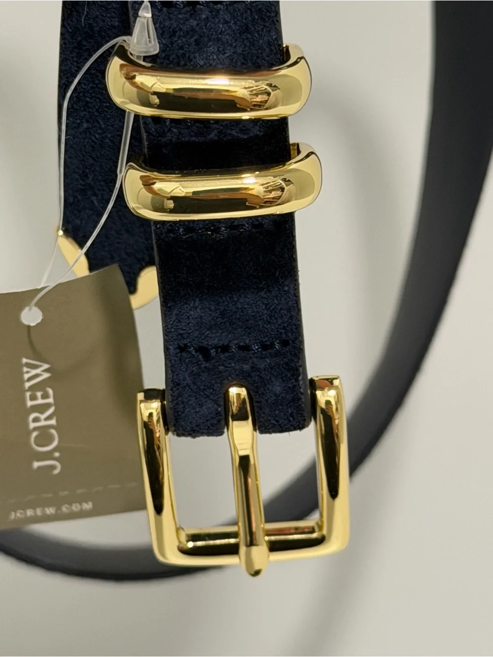 NEW J. Crew Thin Suede Belt Darkest Indigo shiny gold buckle CH541 $70 Navy XS - Picture 7 of 11